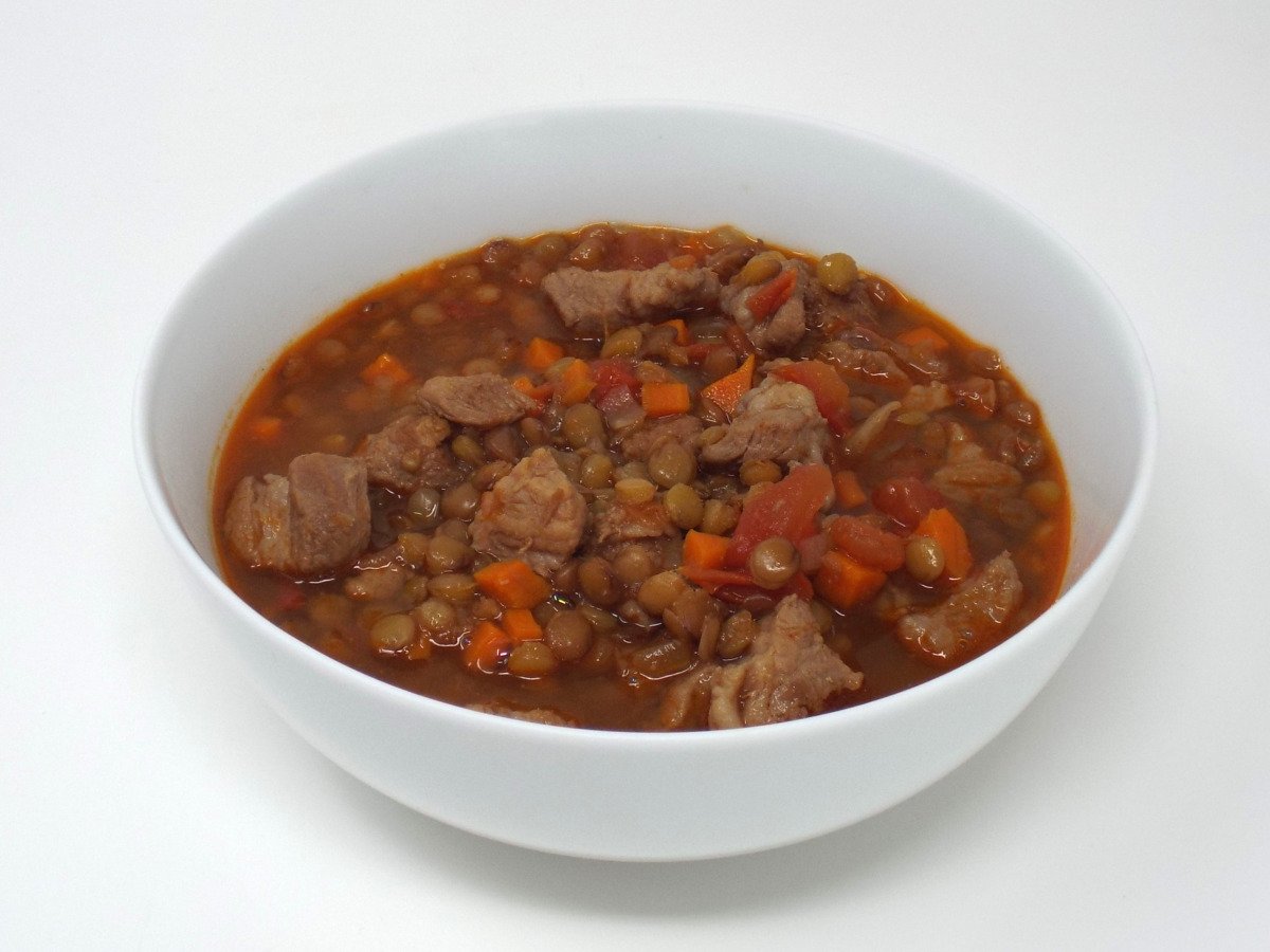 spicy pork and lentil soup